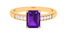 Rosec Jewels-Octagon Cut Amethyst Solitaire Engagement Ring with Diamond Side Stones