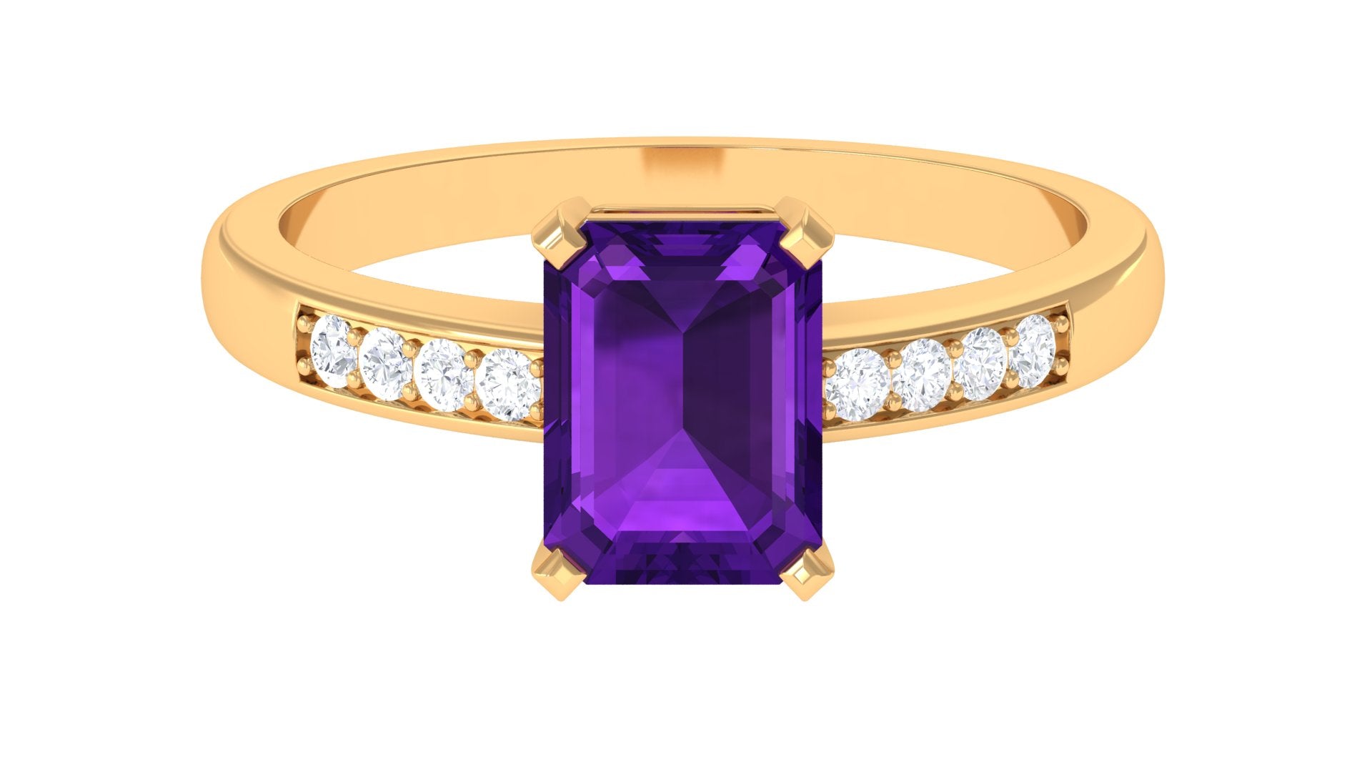 Rosec Jewels-Octagon Cut Amethyst Solitaire Engagement Ring with Diamond Side Stones