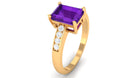 Rosec Jewels-Octagon Cut Amethyst Solitaire Engagement Ring with Diamond Side Stones