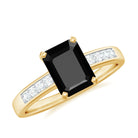 Rosec Jewels-Octagon Cut Black Onyx Solitaire Engagement Ring with Diamond Side Stones