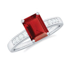 Rosec Jewels-Emerald Cut Created Ruby Solitaire Ring with Diamond