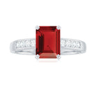 Rosec Jewels-Emerald Cut Created Ruby Solitaire Ring with Diamond