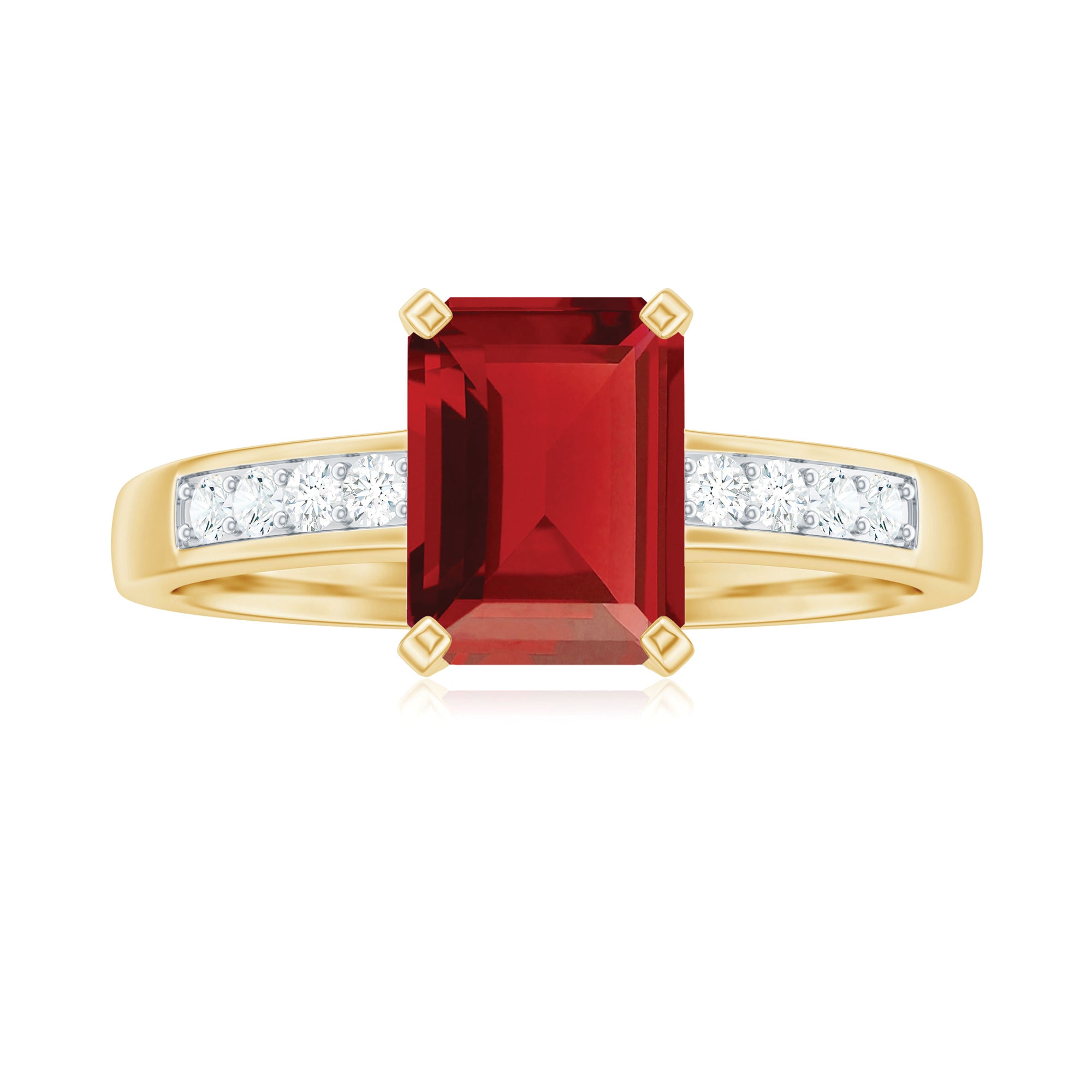 Rosec Jewels-Emerald Cut Created Ruby Solitaire Ring with Diamond