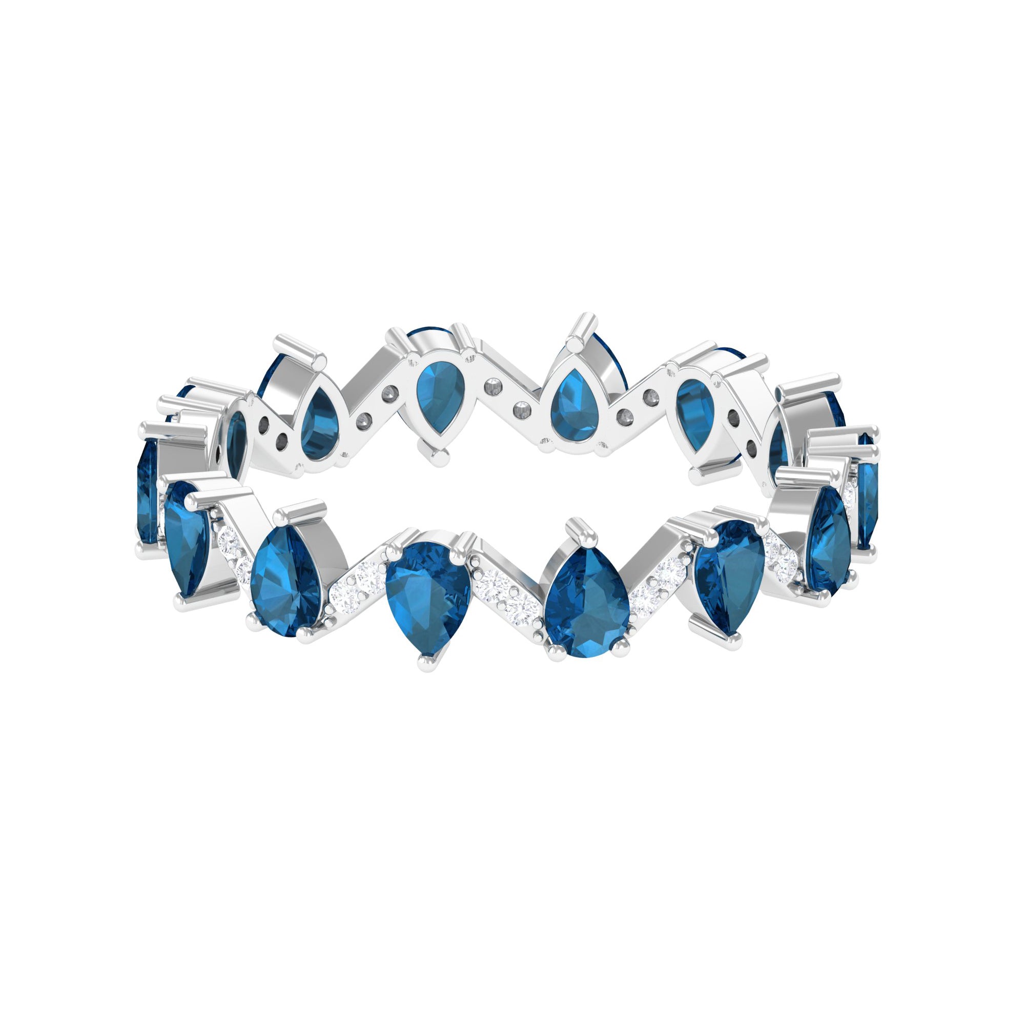 Rosec Jewels-Pear Cut London Blue Topaz and Diamond Eternity Wedding Band