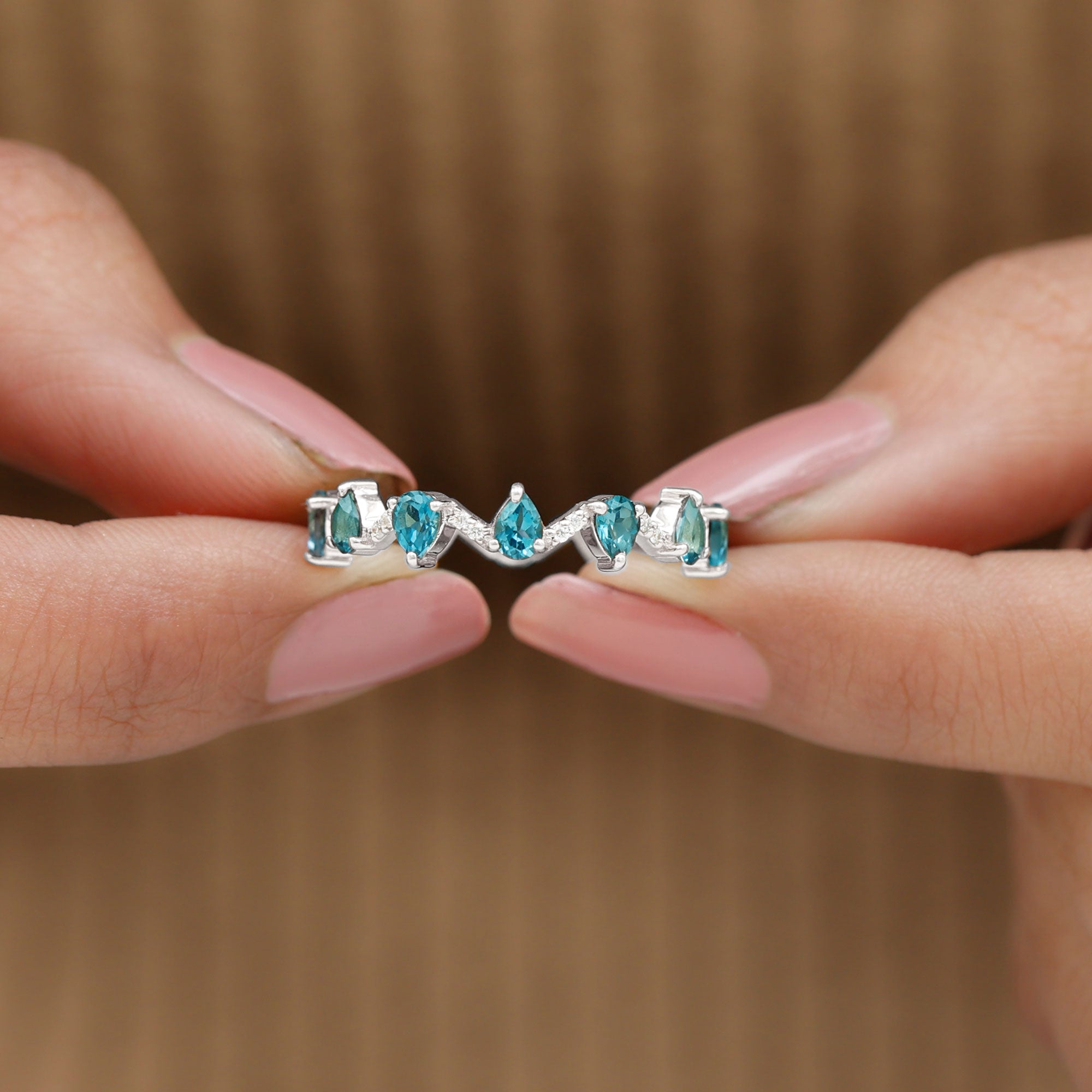 Rosec Jewels-Pear Cut London Blue Topaz and Diamond Eternity Wedding Band