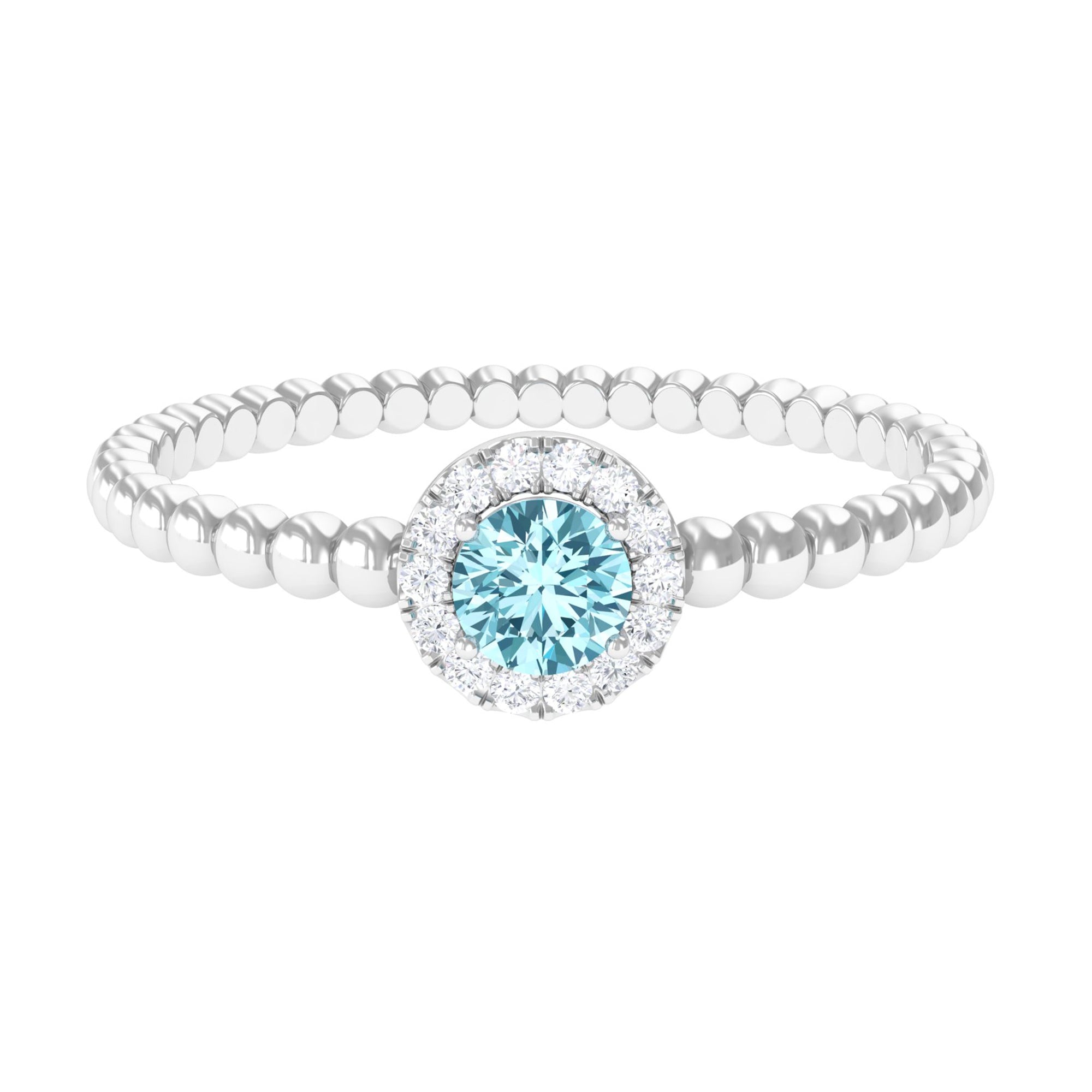 Rosec Jewels-Aquamarine and Diamond Halo Engagement Ring