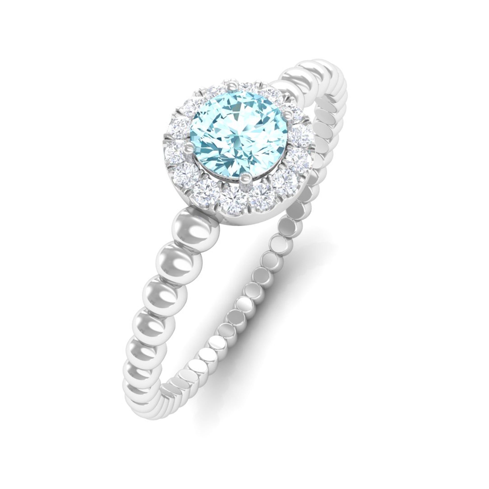 Rosec Jewels-Aquamarine and Diamond Halo Engagement Ring