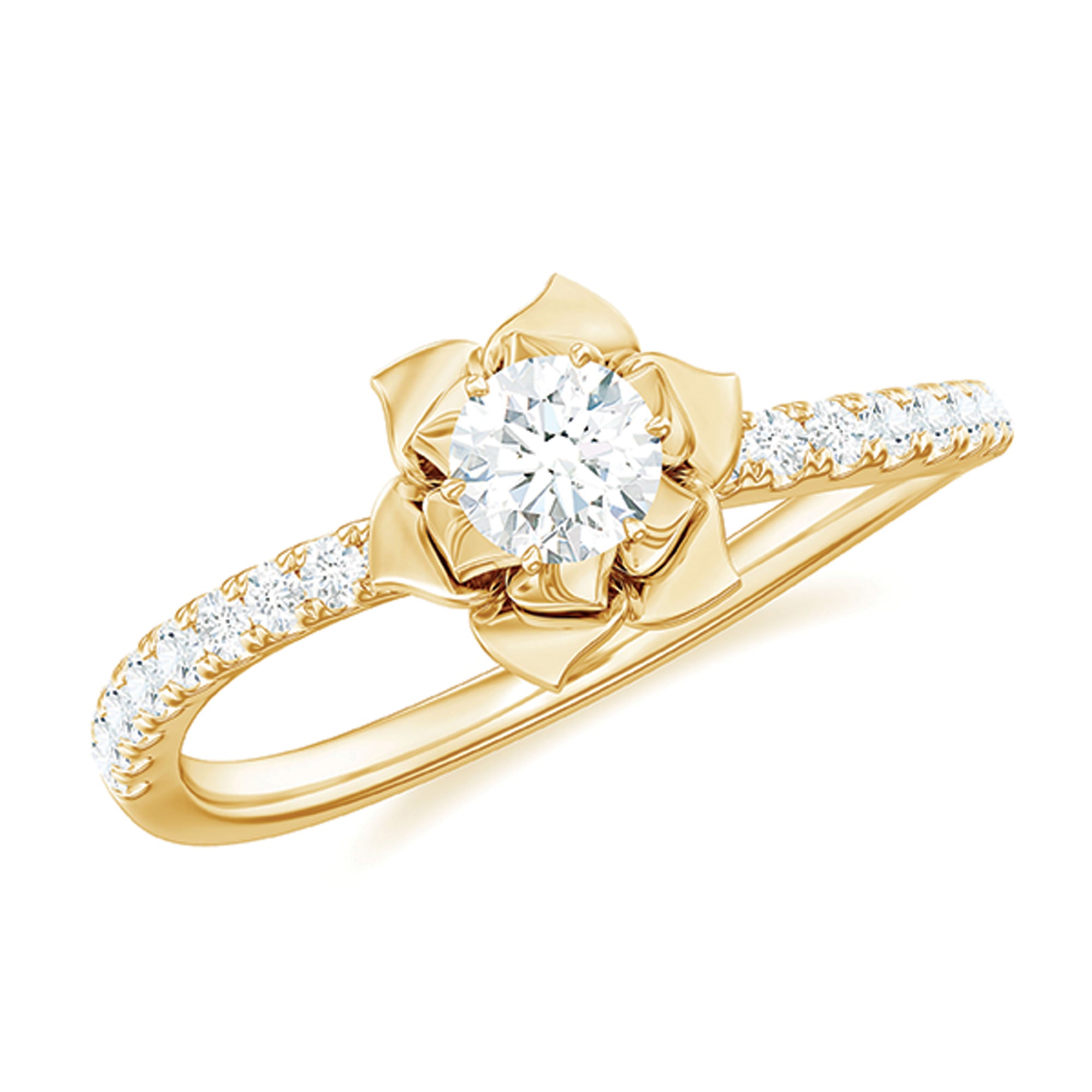 Rosec Jewels-Floral Inspired Moissanite Engagement Ring in Gold