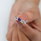 Rosec Jewels-Antique Style Amethyst and Diamond Engagement Ring with Beaded Detailing