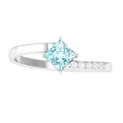 Rosec Jewels-Princess Cut Aquamarine Bypass Solitaire Ring with Diamond