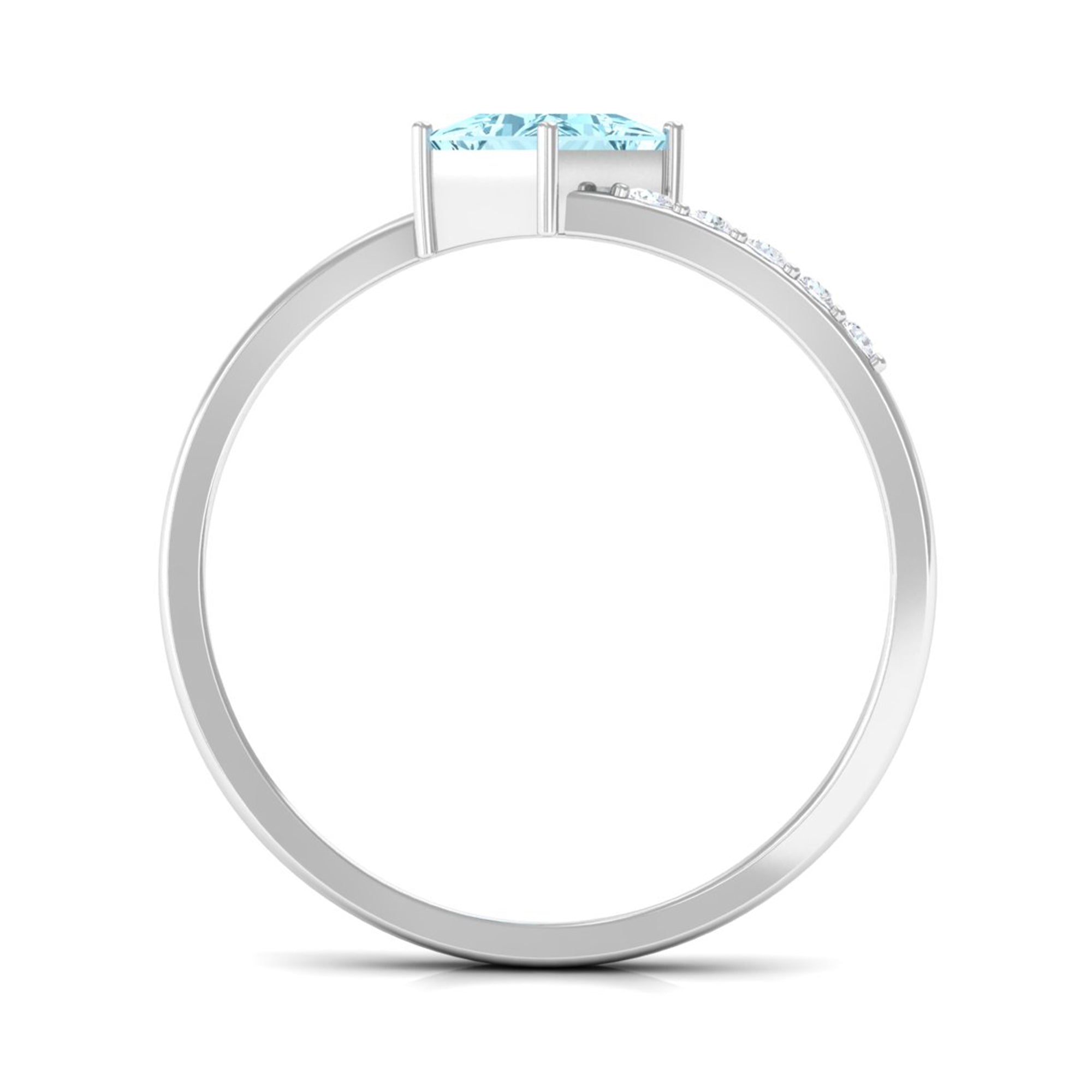 Rosec Jewels-Princess Cut Aquamarine Bypass Solitaire Ring with Diamond