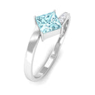 Rosec Jewels-Princess Cut Aquamarine Bypass Solitaire Ring with Diamond