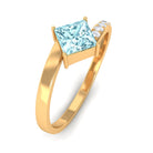 Rosec Jewels-Princess Cut Aquamarine Bypass Solitaire Ring with Diamond