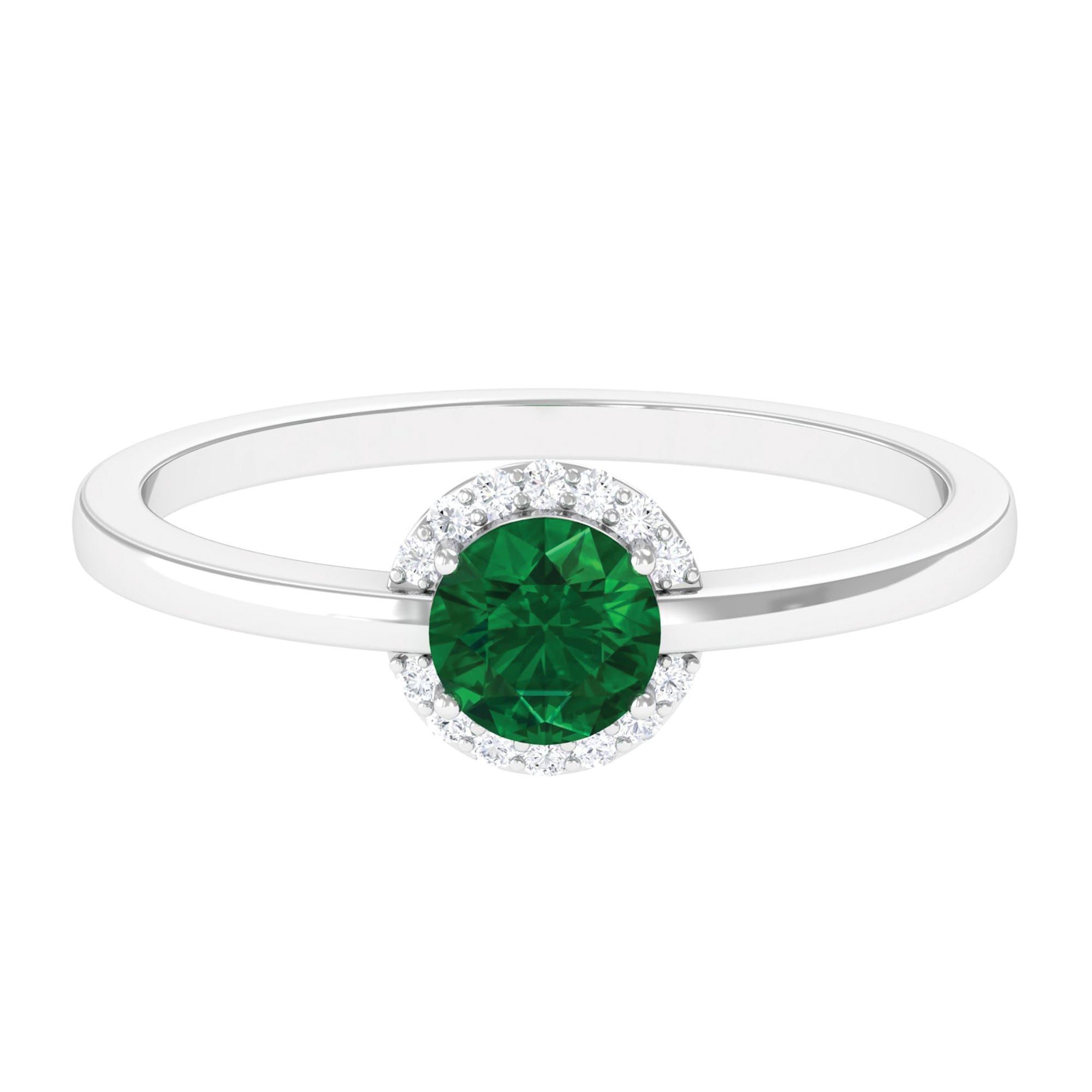 Rosec Jewels-Round Lab Grown Emerald Halo Engagement Ring with Diamond