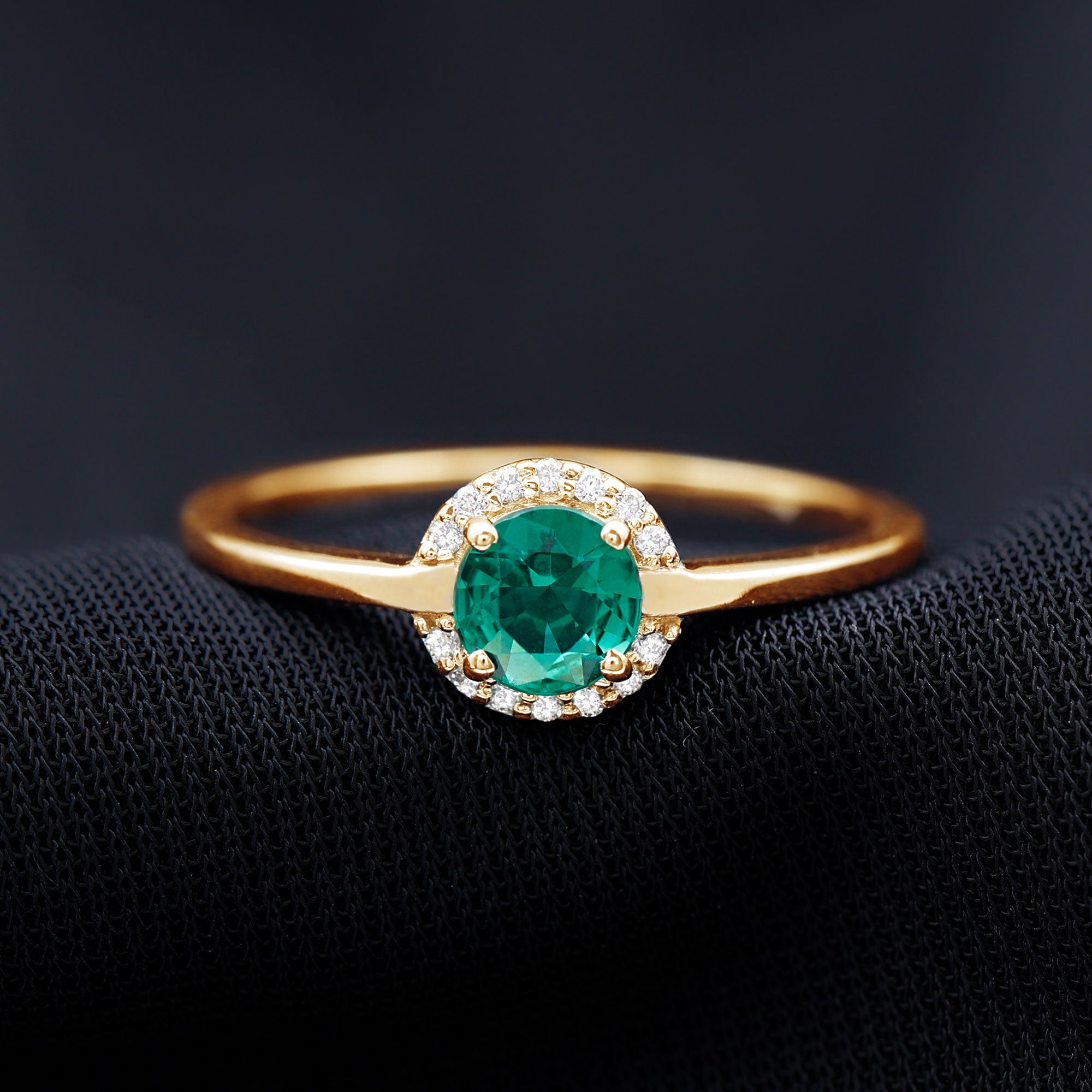 Rosec Jewels-Round Lab Grown Emerald Halo Engagement Ring with Diamond