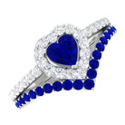 Rosec Jewels-1 CT Created Blue Sapphire and Diamond Heart Wedding Ring Set