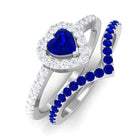 Rosec Jewels-1 CT Created Blue Sapphire and Diamond Heart Wedding Ring Set