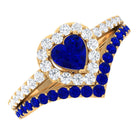 Rosec Jewels-1 CT Created Blue Sapphire and Diamond Heart Wedding Ring Set