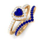 Rosec Jewels-1 CT Created Blue Sapphire and Diamond Heart Wedding Ring Set