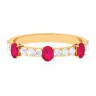 Rosec Jewels-Oval Shape Ruby and Diamond Half Eternity Band Ring