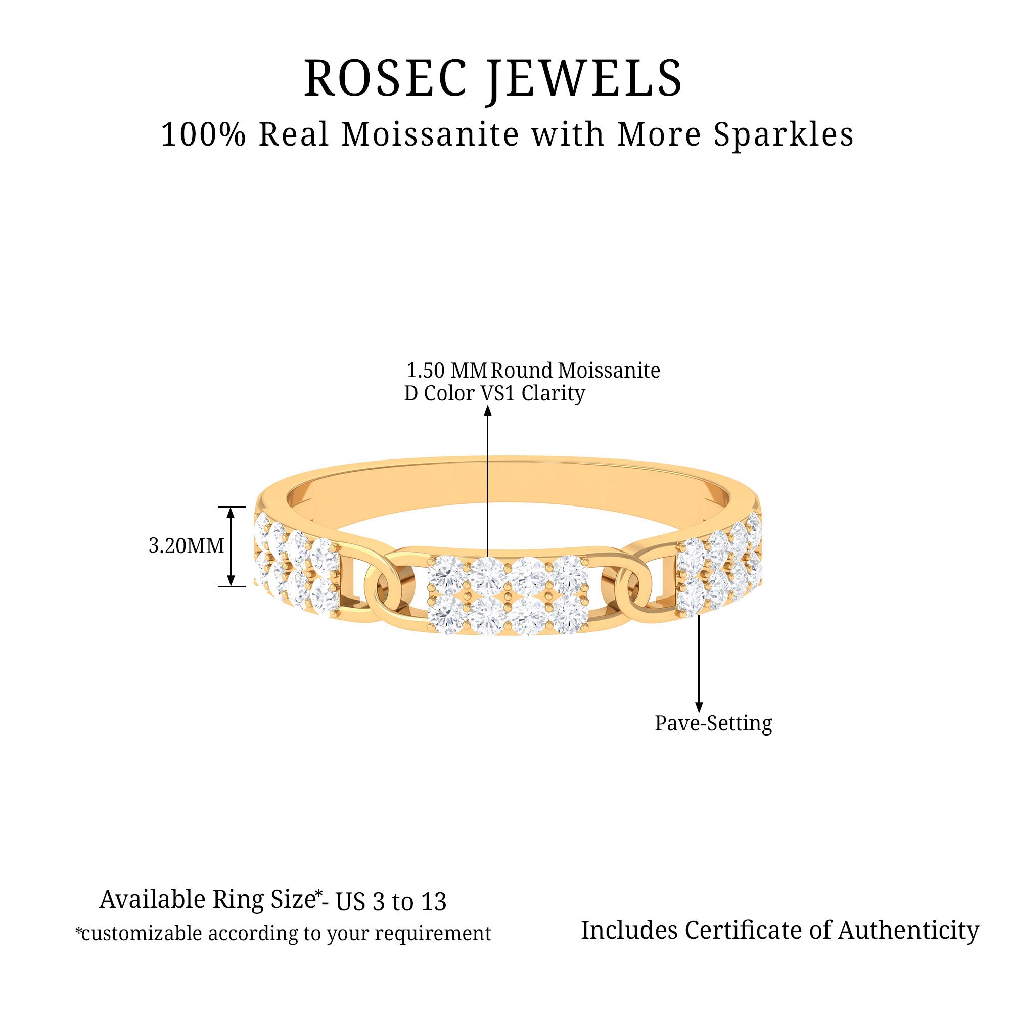 Rosec Jewels-Certified Moissanite Interlock Wedding Band