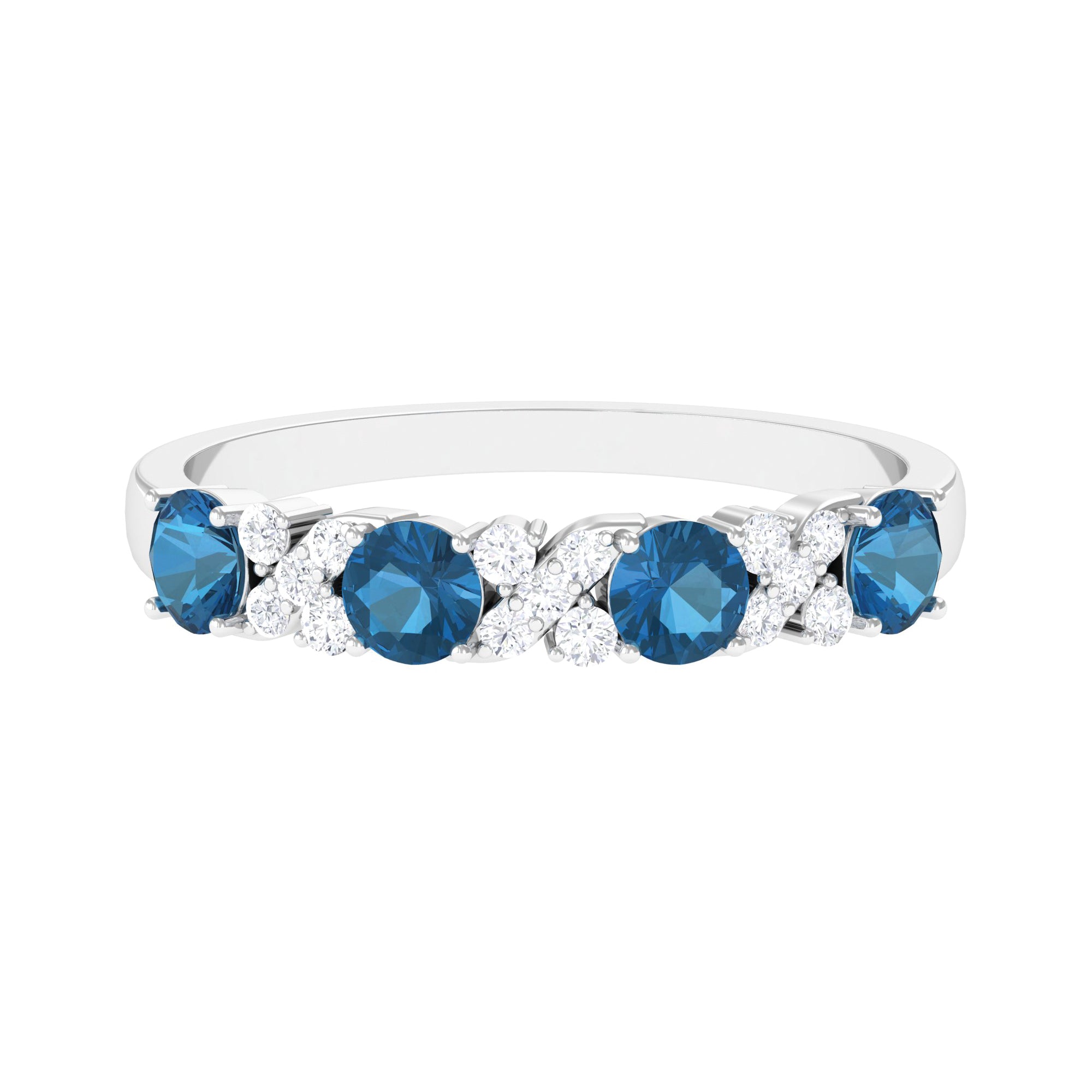 Rosec Jewels-Elegant London Blue Topaz and Diamond Half Eternity Band Ring