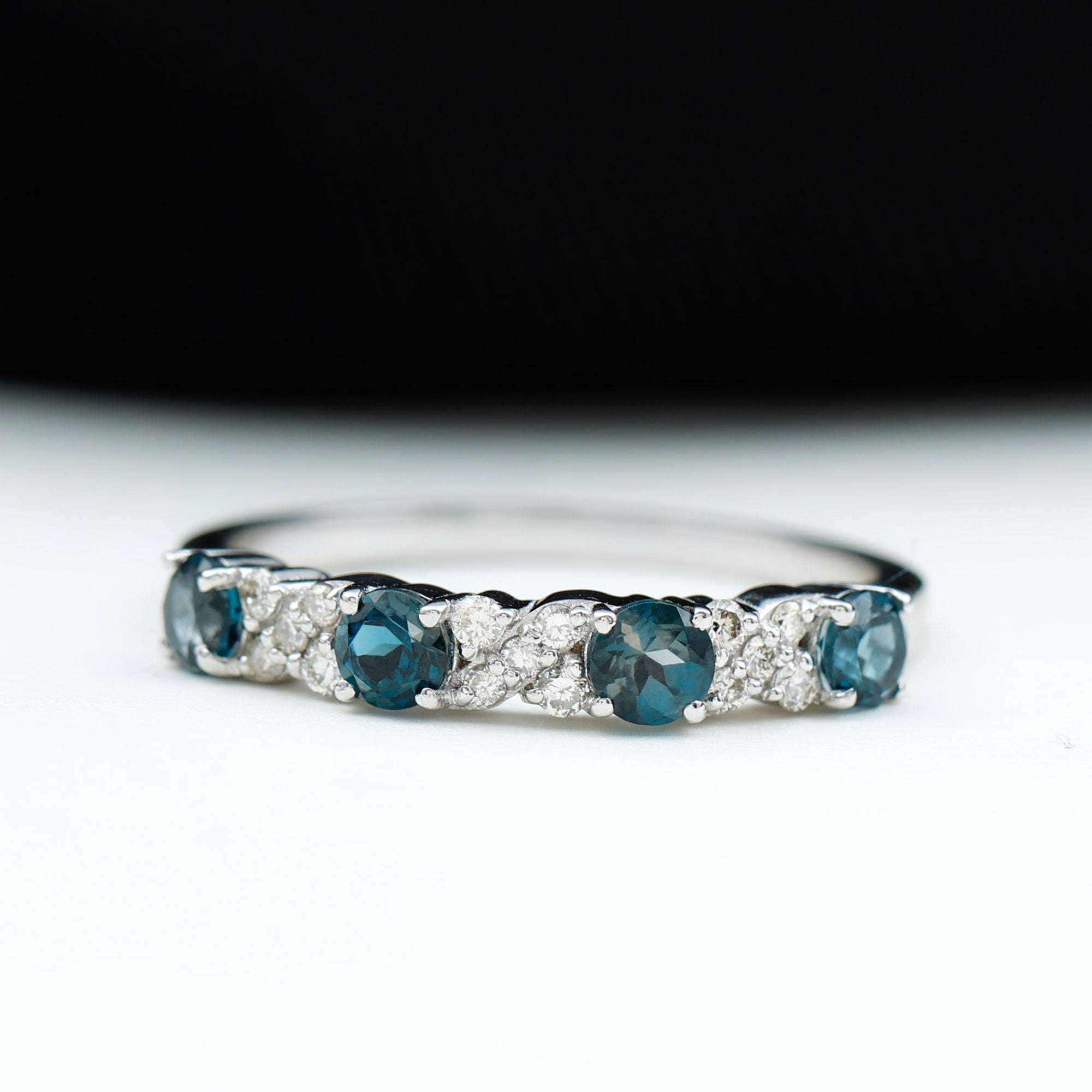 Rosec Jewels-Elegant London Blue Topaz and Diamond Half Eternity Band Ring