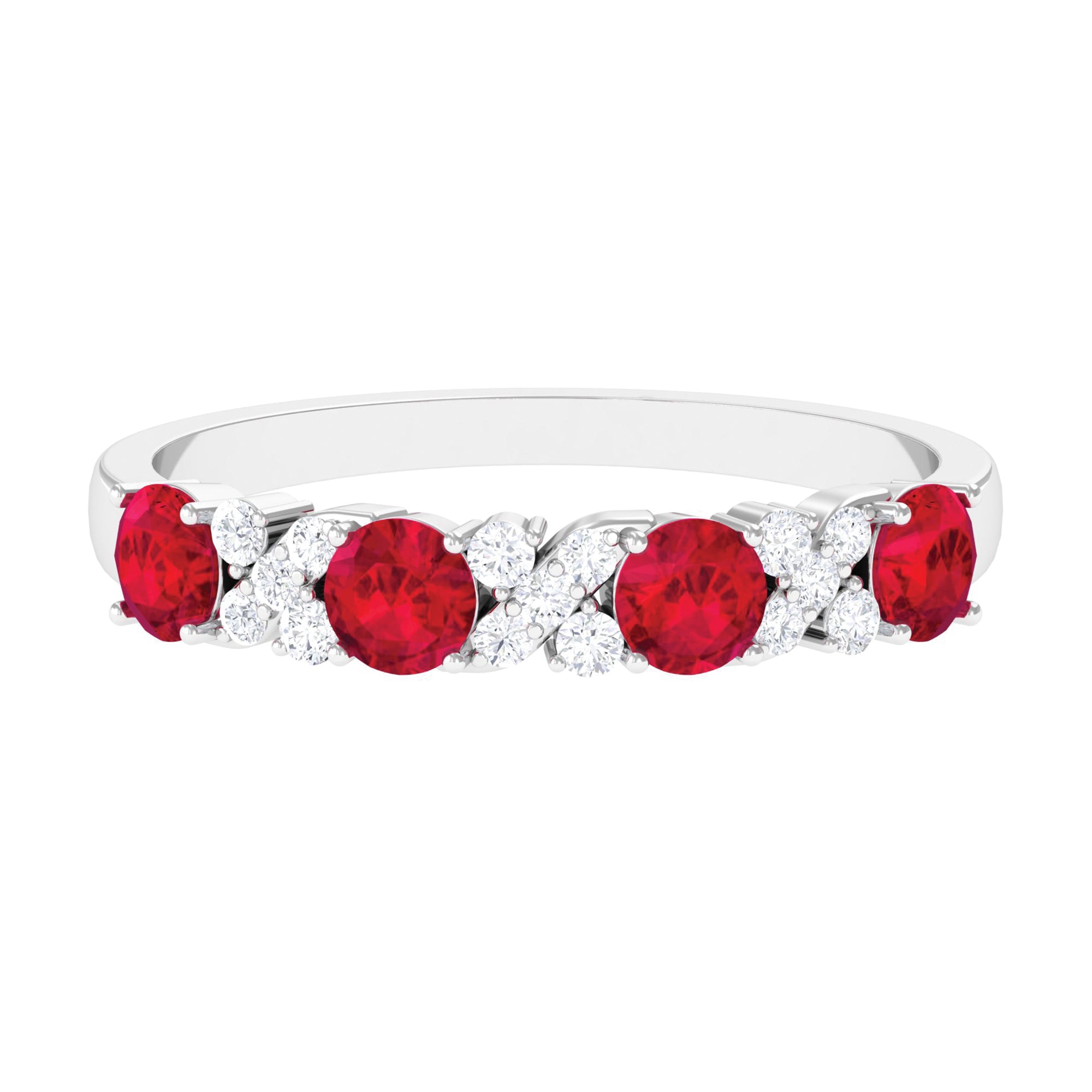 Rosec Jewels-1 CT Elegant Created Ruby and Diamond Half Eternity Ring