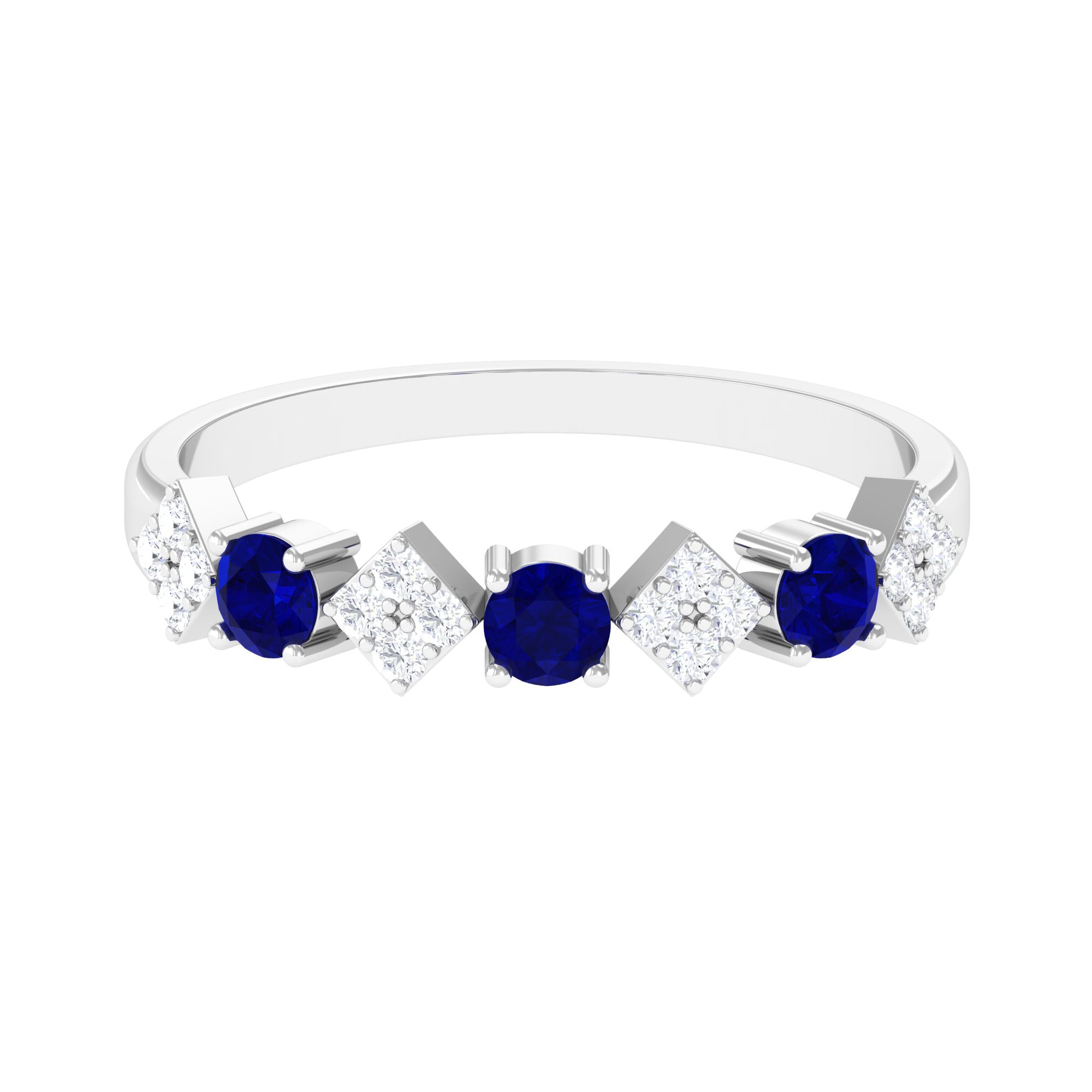 Rosec Jewels-Simple Blue Sapphire and Diamond Half Eternity Ring