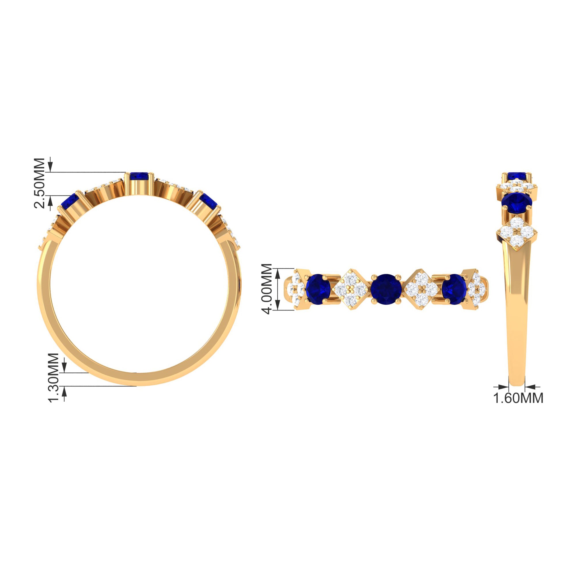 Rosec Jewels-Simple Blue Sapphire and Diamond Half Eternity Ring