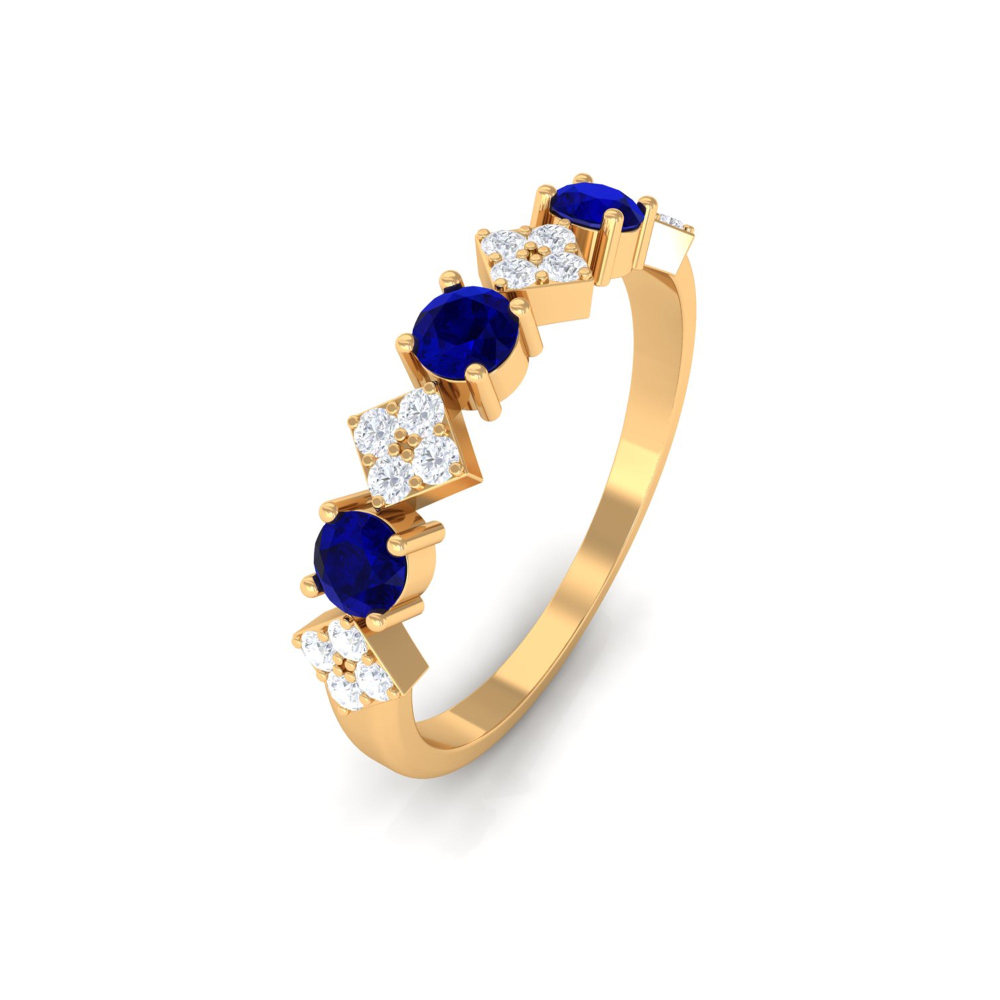 Rosec Jewels-Simple Blue Sapphire and Diamond Half Eternity Ring