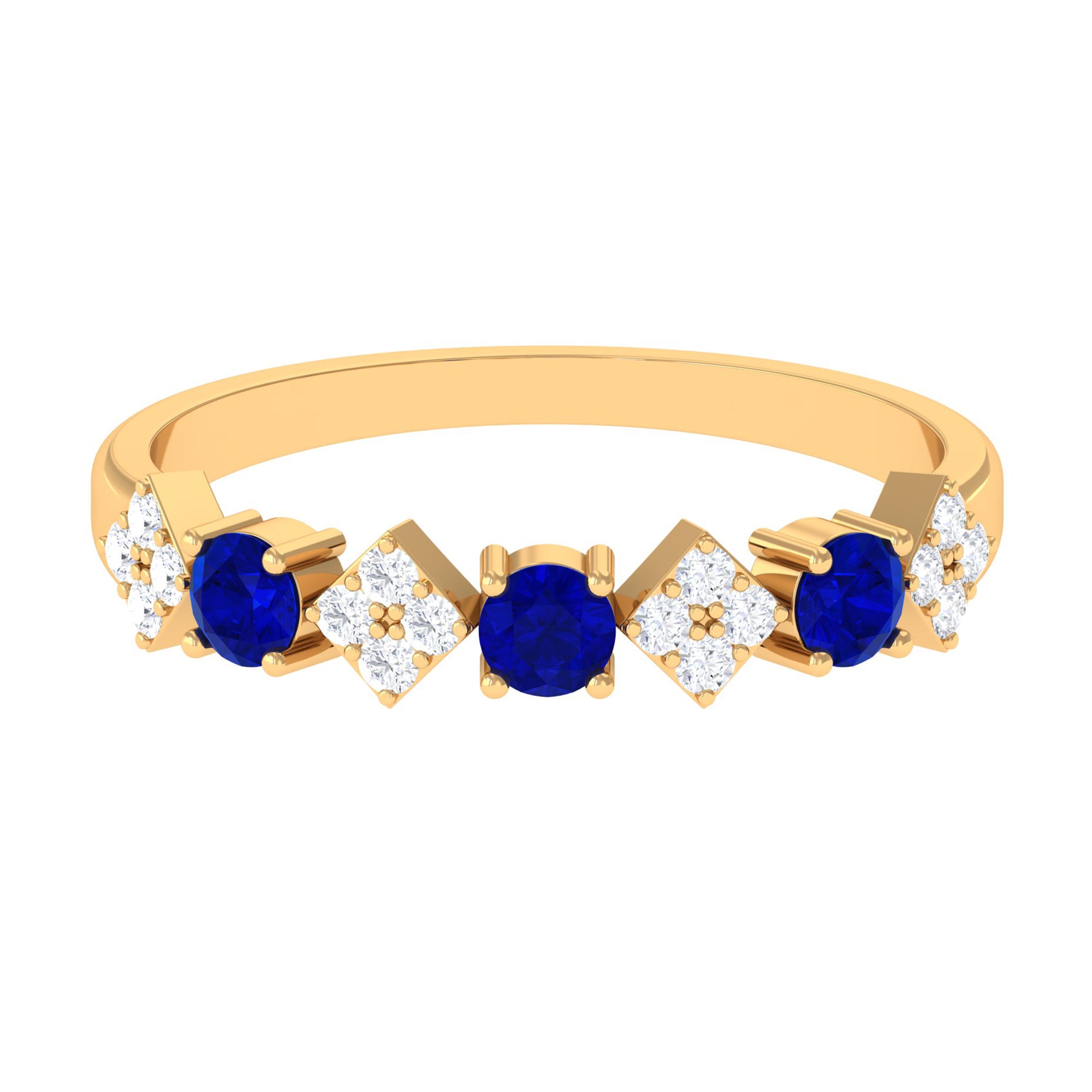 Rosec Jewels-Created Blue Sapphire and Diamond Half Eternity Band Ring