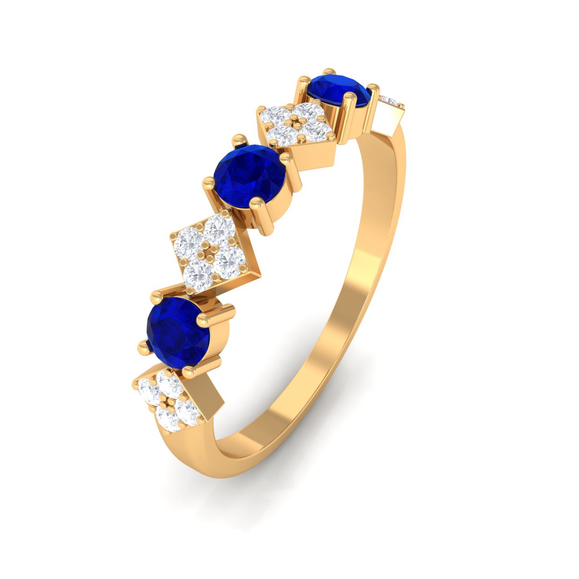 Rosec Jewels-Created Blue Sapphire and Diamond Half Eternity Band Ring