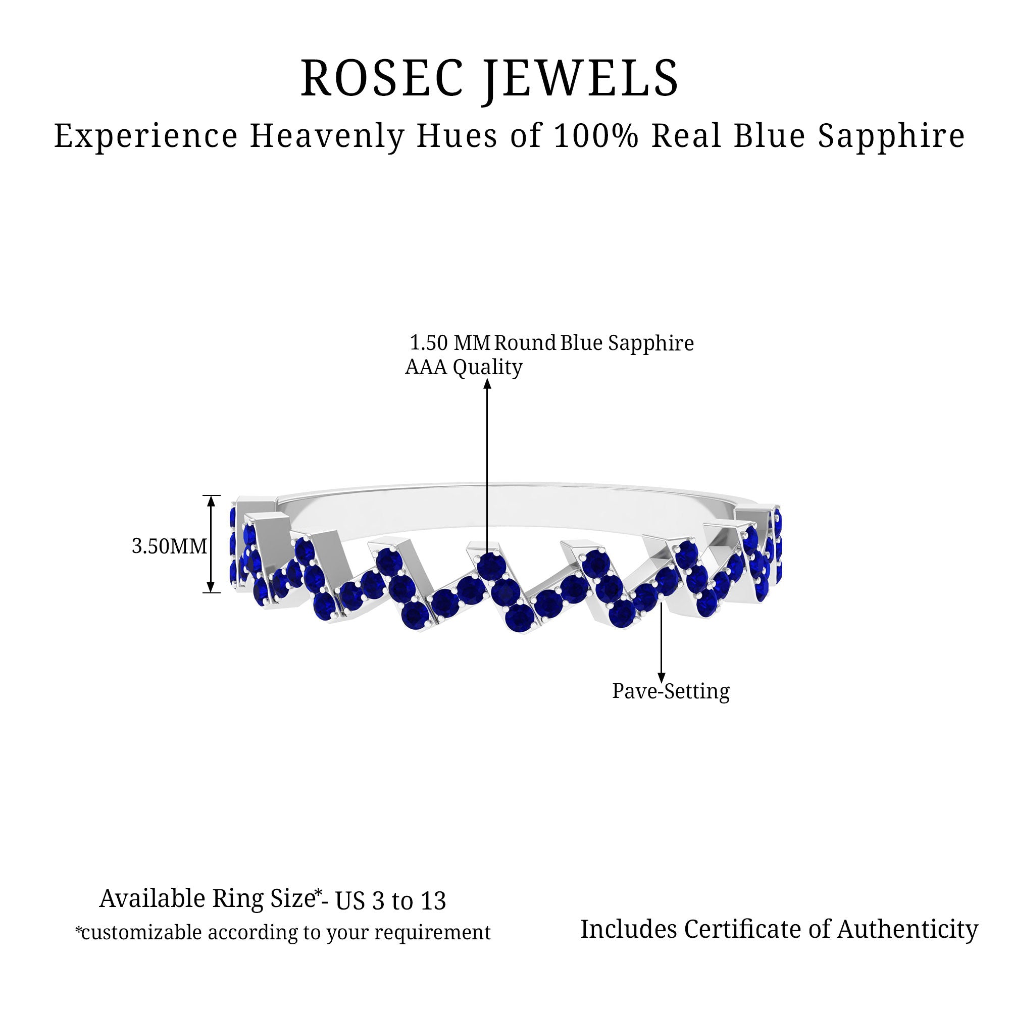 Rosec Jewels-Real Blue Sapphire Zig Zag Semi Eternity Ring