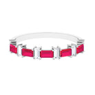 Rosec Jewels-Baguette Cut Ruby Half Eternity Ring with Diamond Accent