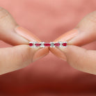 Rosec Jewels-Baguette Cut Ruby Half Eternity Ring with Diamond Accent