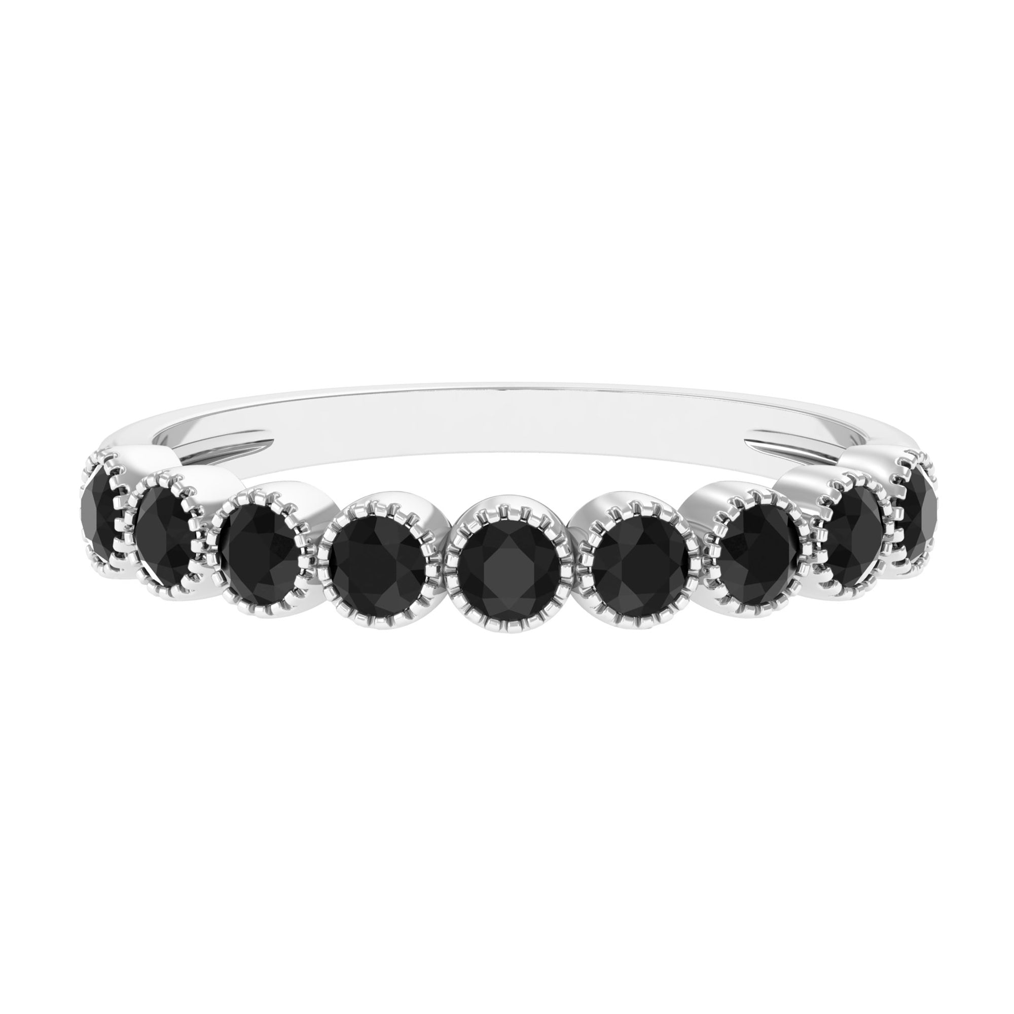 Rosec Jewels-Milgrain Bezel Set Black Onyx Half Eternity Ring