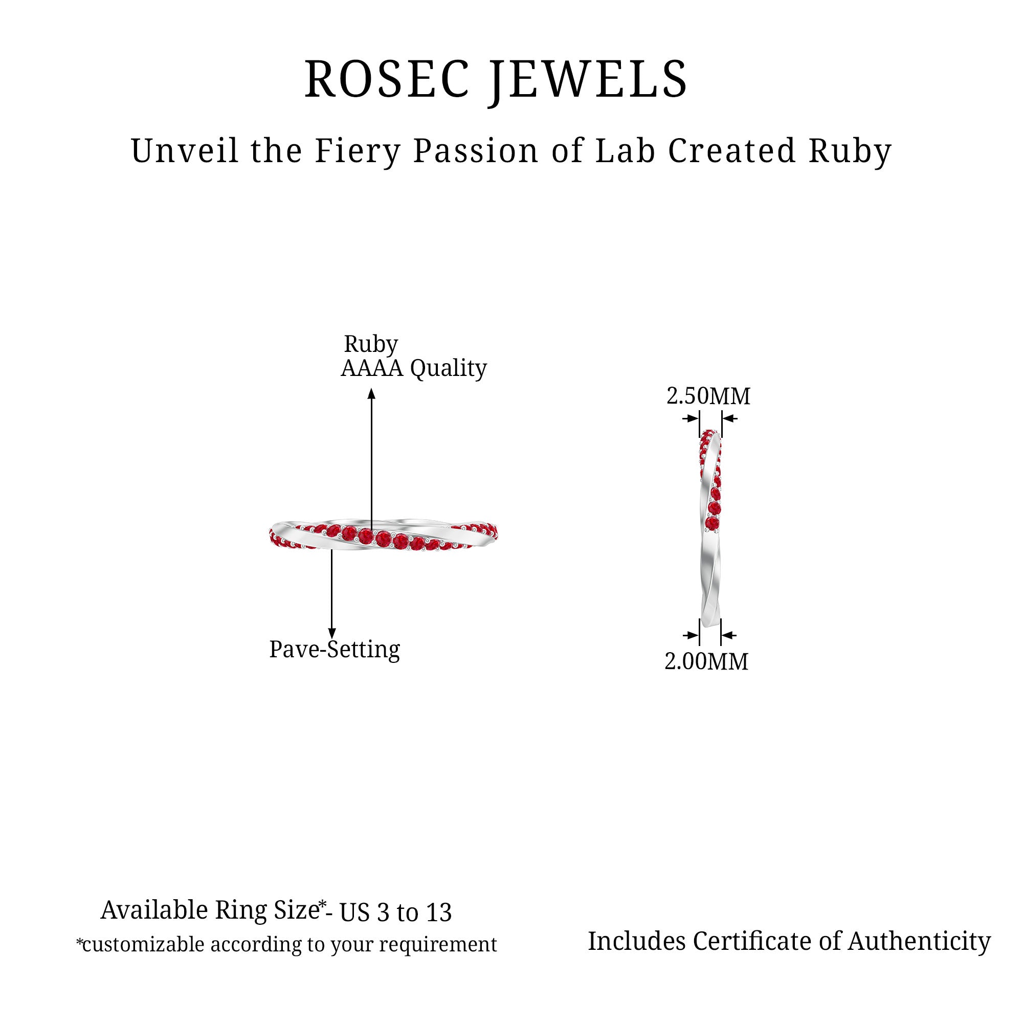 Lab-Created Ruby Twisted Eternity Band Ring Lab Created Ruby - ( AAAA ) - Quality - Rosec Jewels