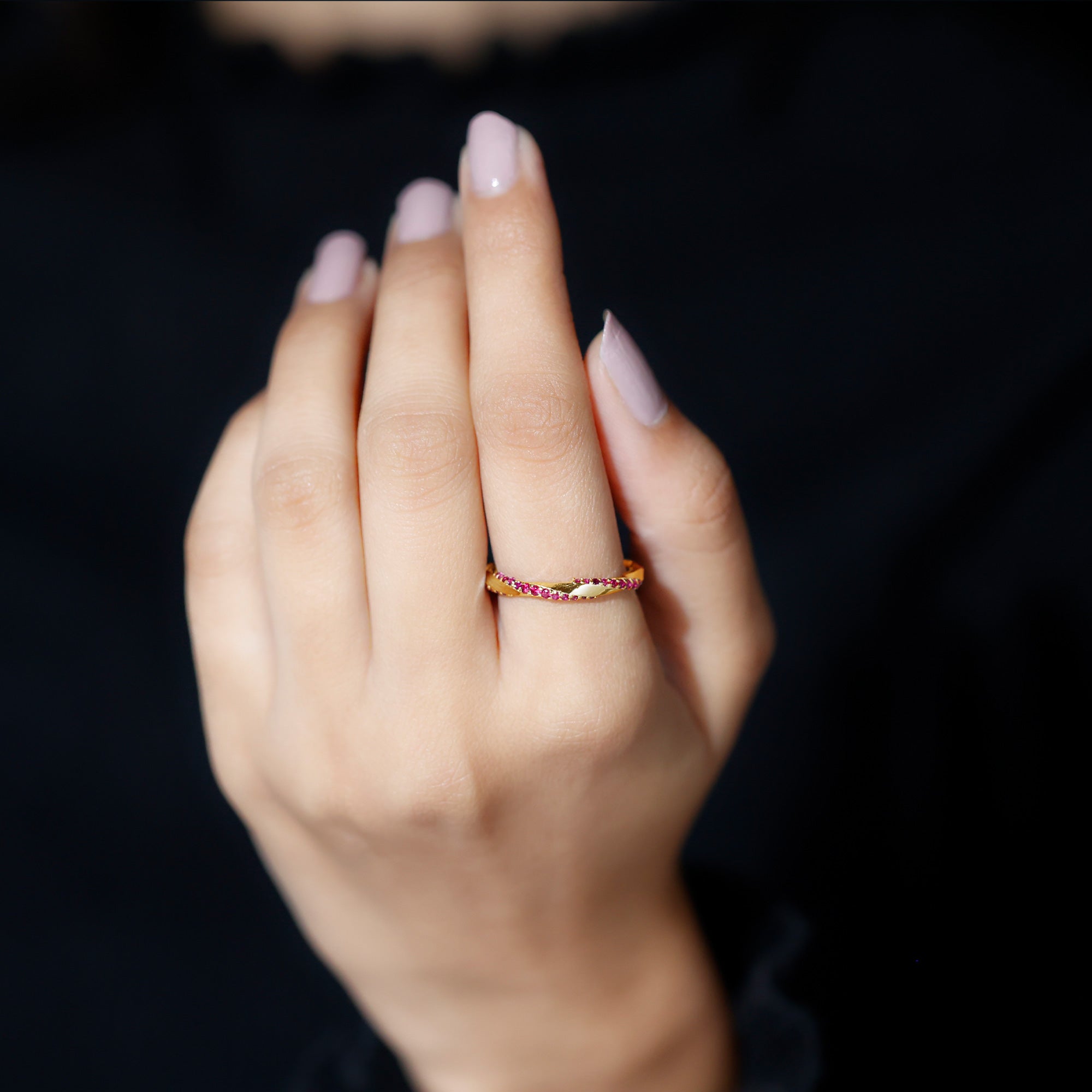 Lab-Created Ruby Twisted Eternity Band Ring Lab Created Ruby - ( AAAA ) - Quality - Rosec Jewels