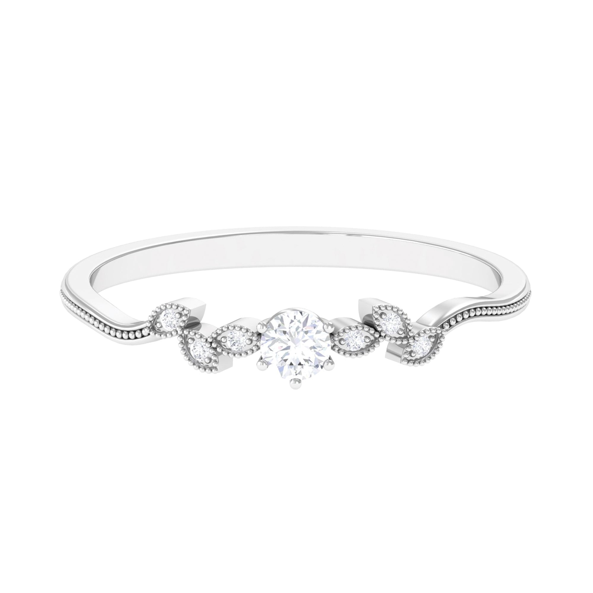 Rosec Jewels-Certified Moissanite Minimal Leaf Inspired Beaded Promise Ring