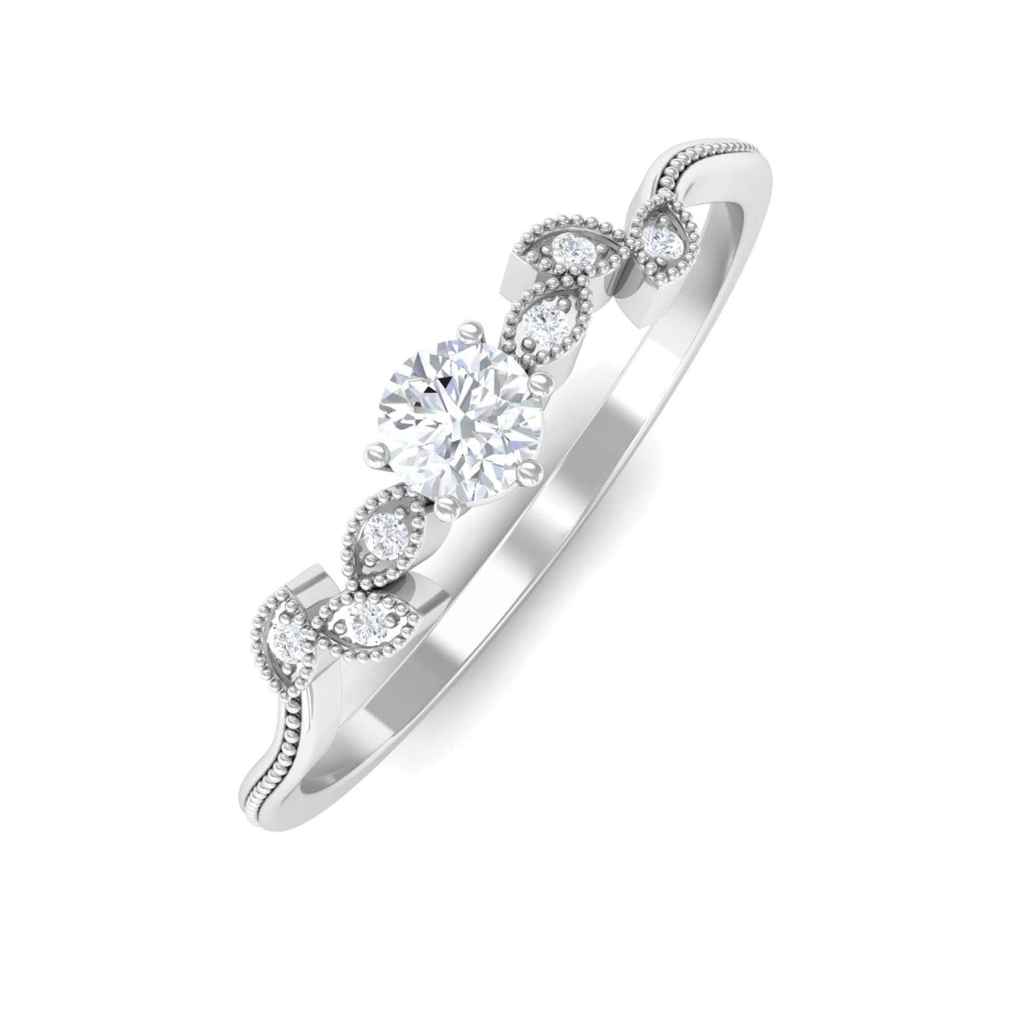 Rosec Jewels-Certified Moissanite Minimal Leaf Inspired Beaded Promise Ring