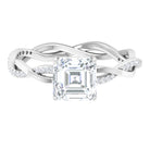 Rosec Jewels-Asscher Cut Moissanite Solitaire and Gold Braided Shank Ring