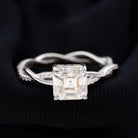 Rosec Jewels-Asscher Cut Moissanite Solitaire and Gold Braided Shank Ring