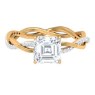 Rosec Jewels-Asscher Cut Moissanite Solitaire and Gold Braided Shank Ring