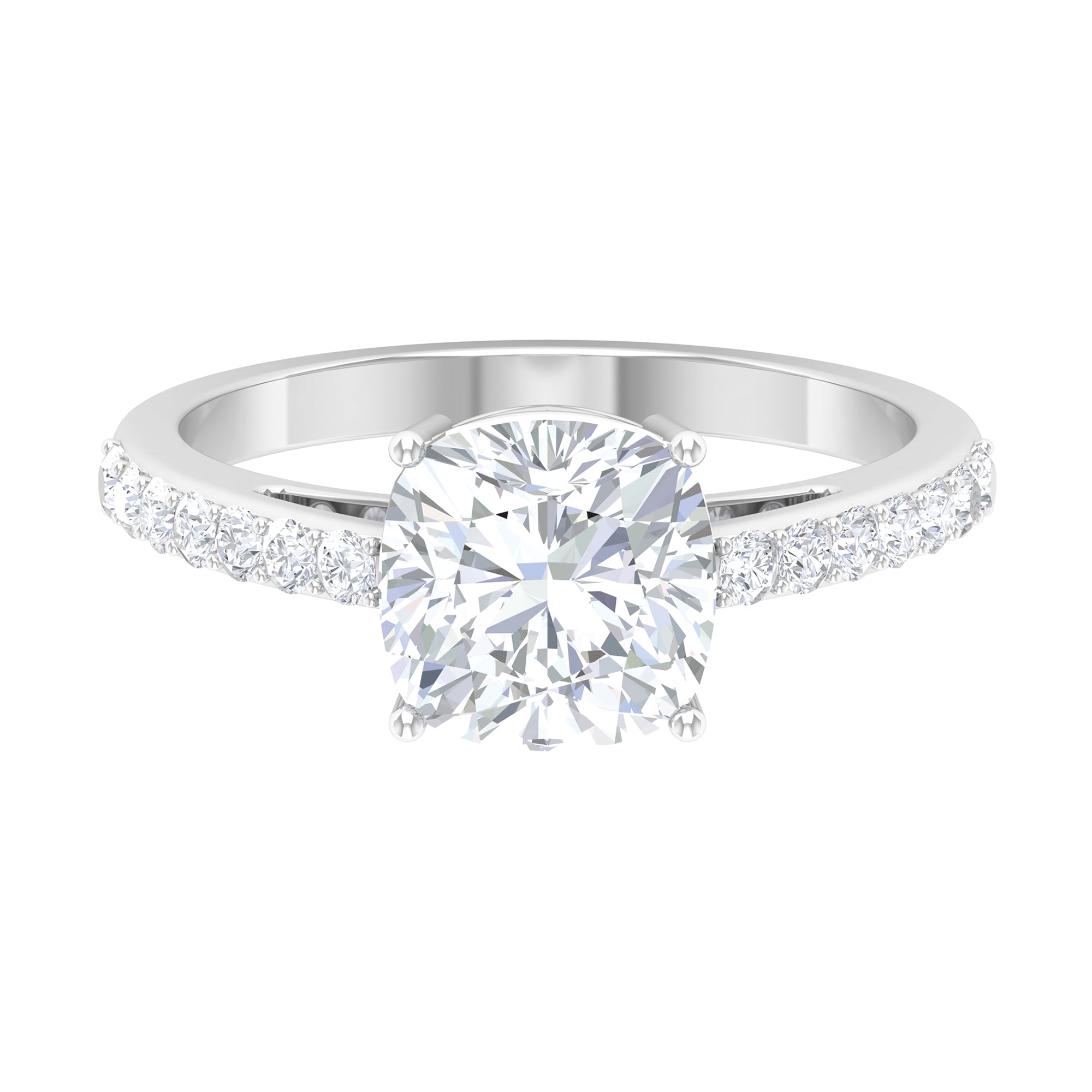 Rosec Jewels-2.25 CT Cushion Cut Moissanite Solitaire Ring in 4 Prong Setting with Side Stones