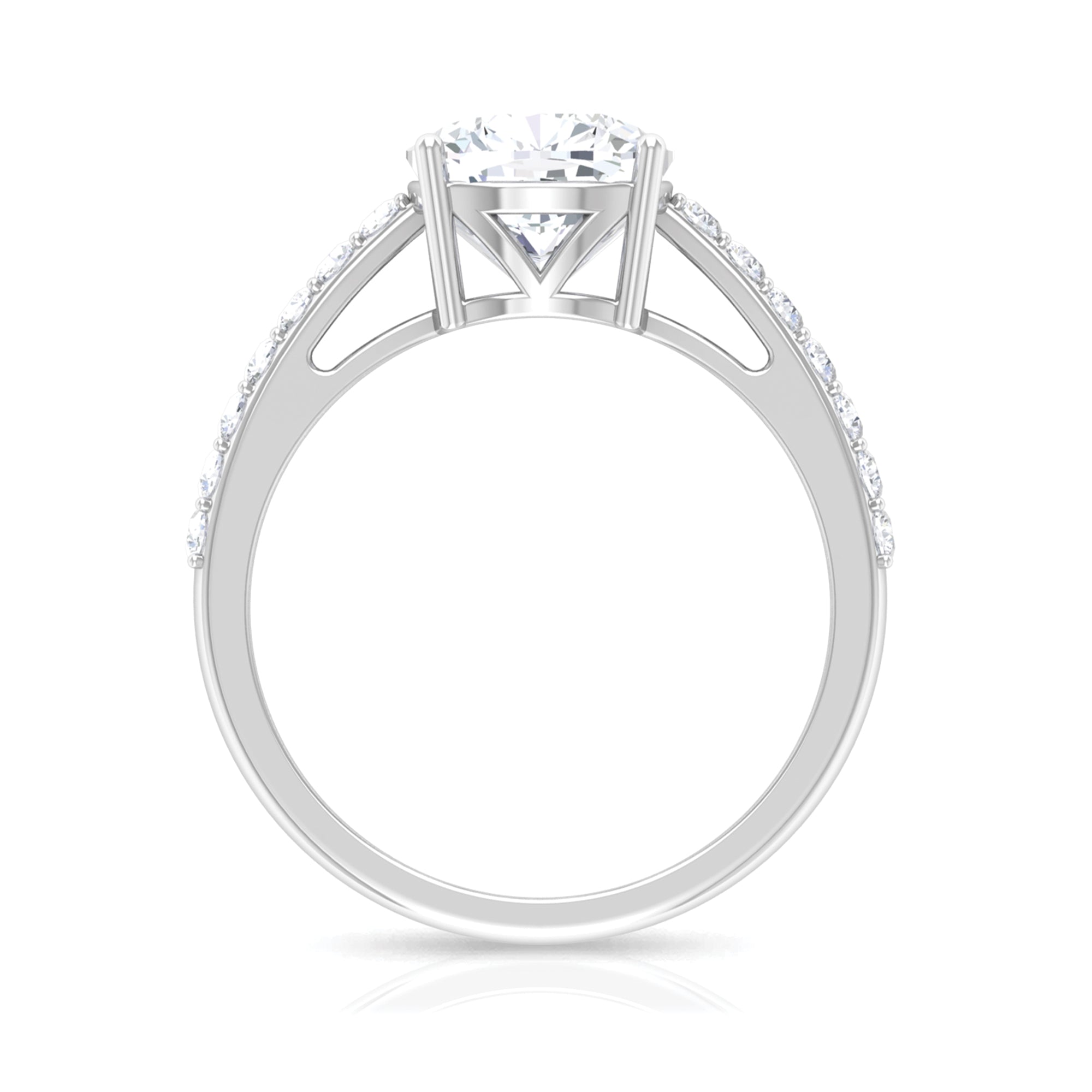 Rosec Jewels-2.25 CT Cushion Cut Moissanite Solitaire Ring in 4 Prong Setting with Side Stones