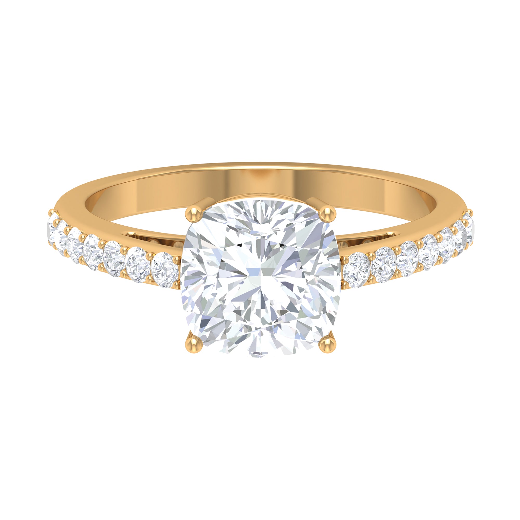 Rosec Jewels-2.25 CT Cushion Cut Moissanite Solitaire Ring in 4 Prong Setting with Side Stones