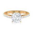 Rosec Jewels-2.25 CT Cushion Cut Moissanite Solitaire Ring in 4 Prong Setting with Side Stones