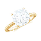 Rosec Jewels-Cushion Cut Moissanite Solitaire Ring with Gold Twisted Rope