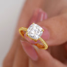 Rosec Jewels-Cushion Cut Moissanite Solitaire Ring with Gold Twisted Rope